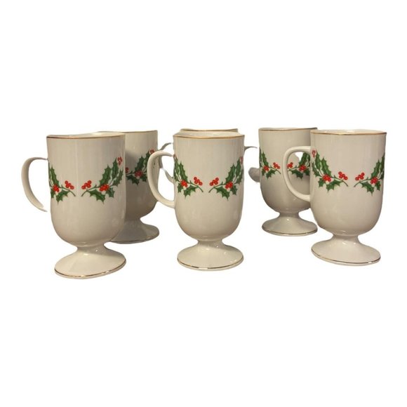 Vintage Xmas Christmas Holly Irish Coffee Mug set of 6